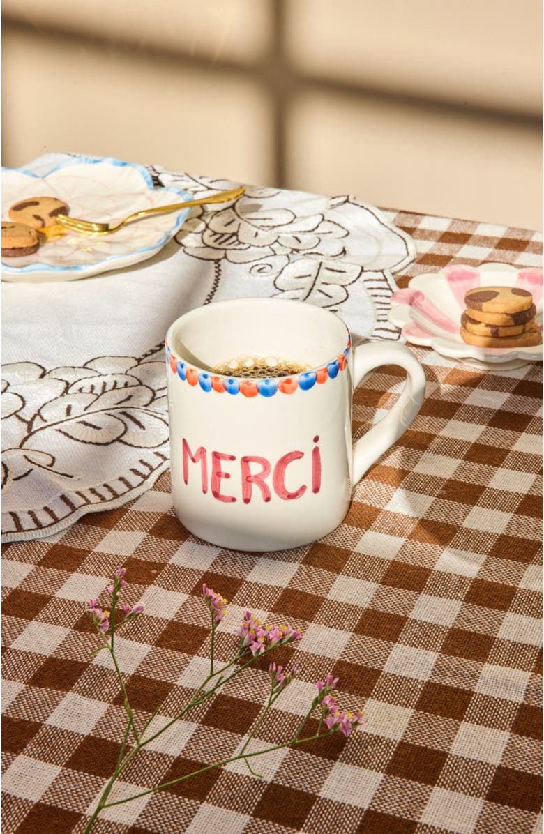10004222 Ceramic Mug Hand Painted Merci, Alternate, color, Beige