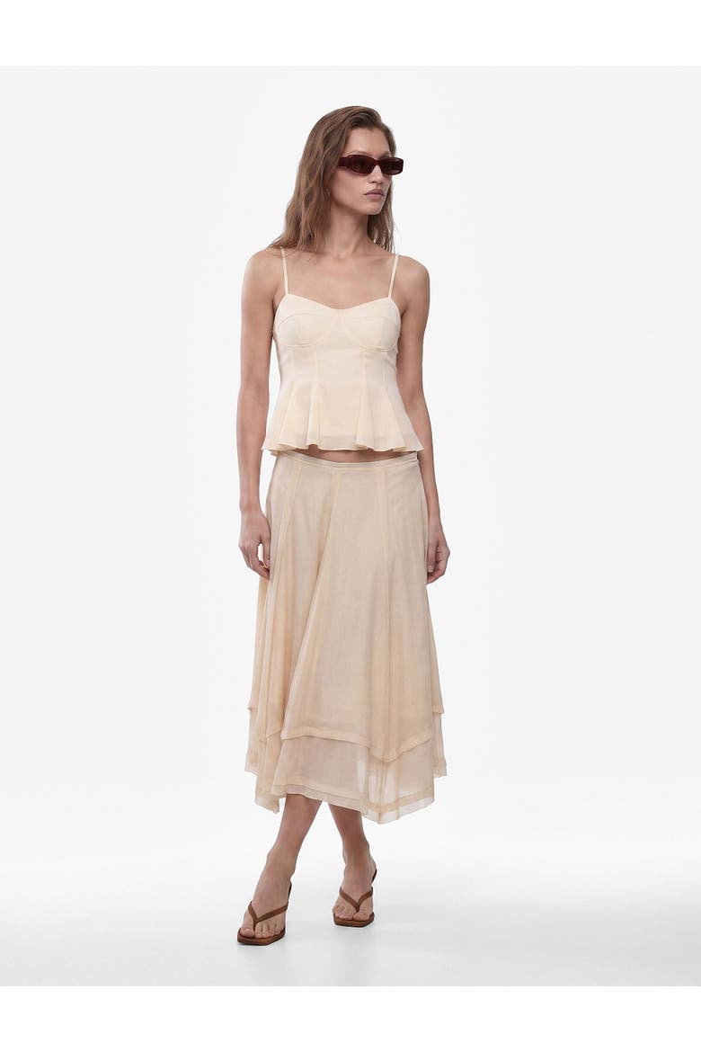 Asymmetric Trim Flowy Layered Midi Skirt, Alternate, color, BEIGE