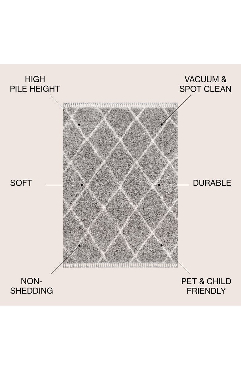 JONATHAN Y Mercer Shag Plush Tassel Moroccan Geometric Trellis Denim Area Rug, Alternate, color, Gray/Cream