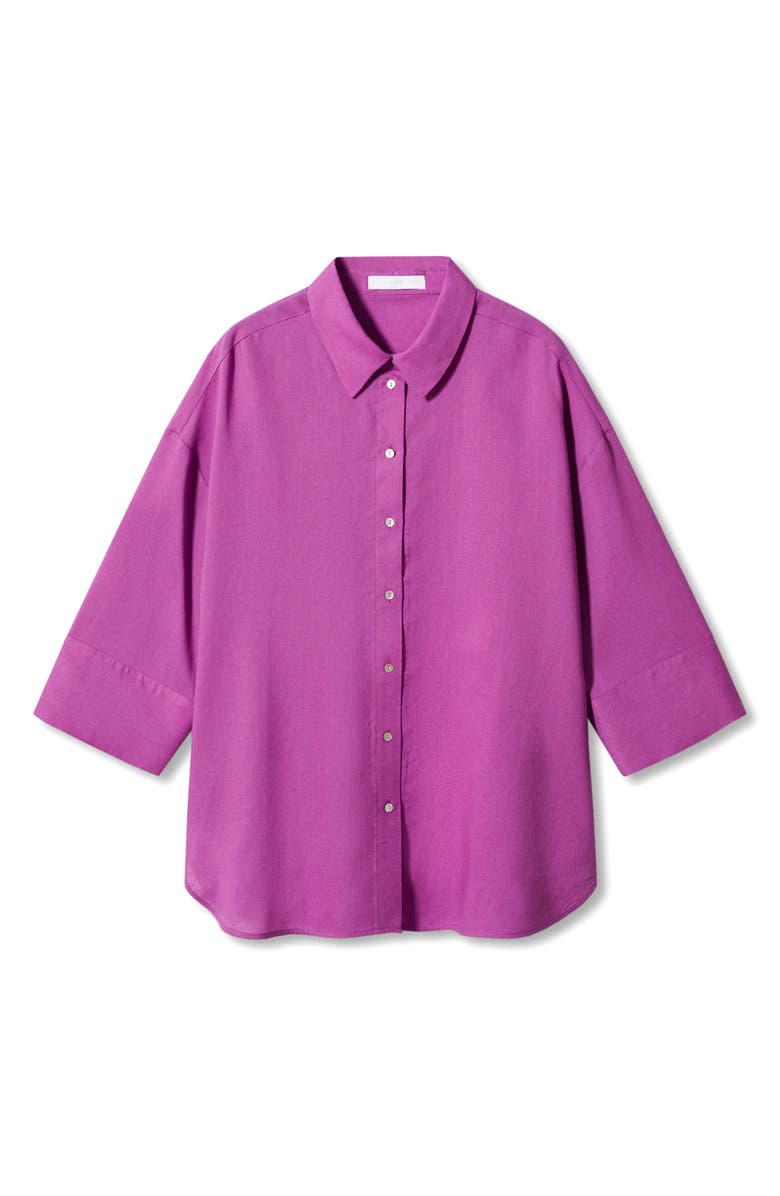 MANGO Oversize Ramie & Cotton Blend Button-Up Shirt, Alternate, color, 