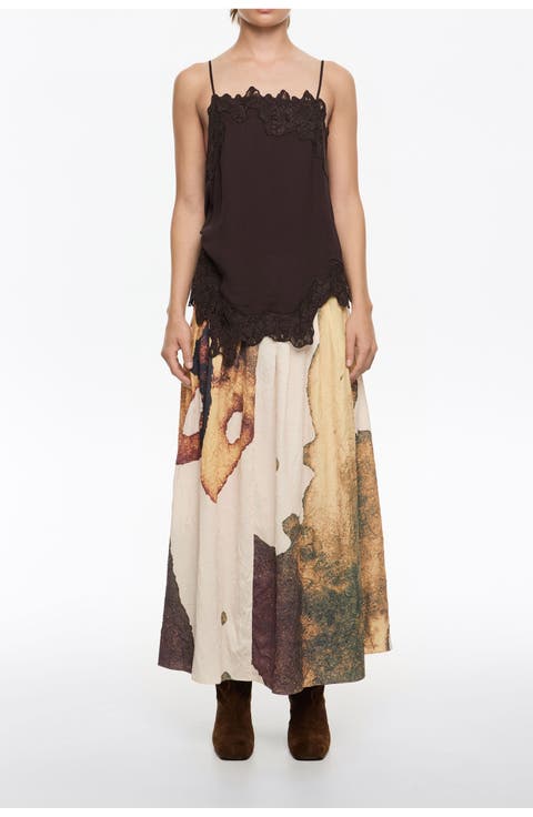 Pleated A-Line Midi Skirt