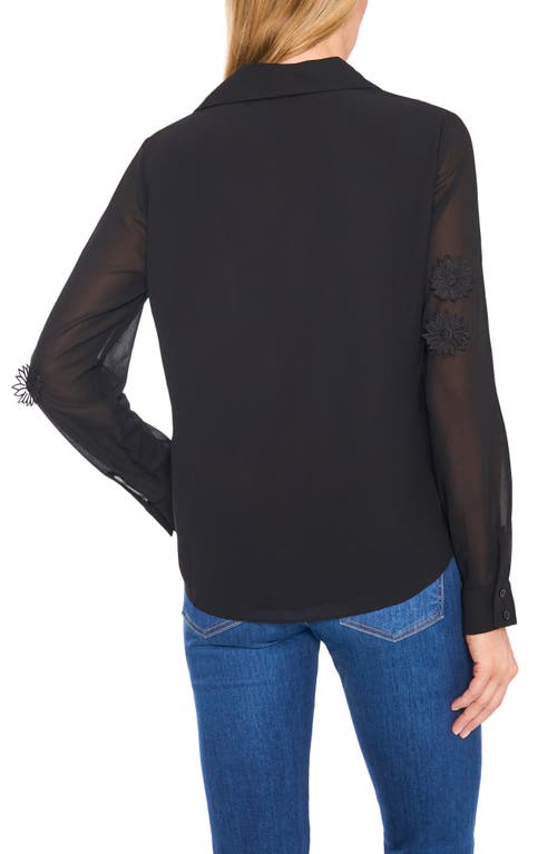 Cece Floral Appliqué Georgette Button-up Shirt
