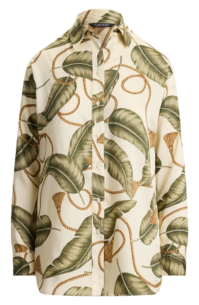 Lauren Ralph Lauren Mixed Print Luxe Twill Button-Up Shirt, Alternate, color, Cream/ Multi