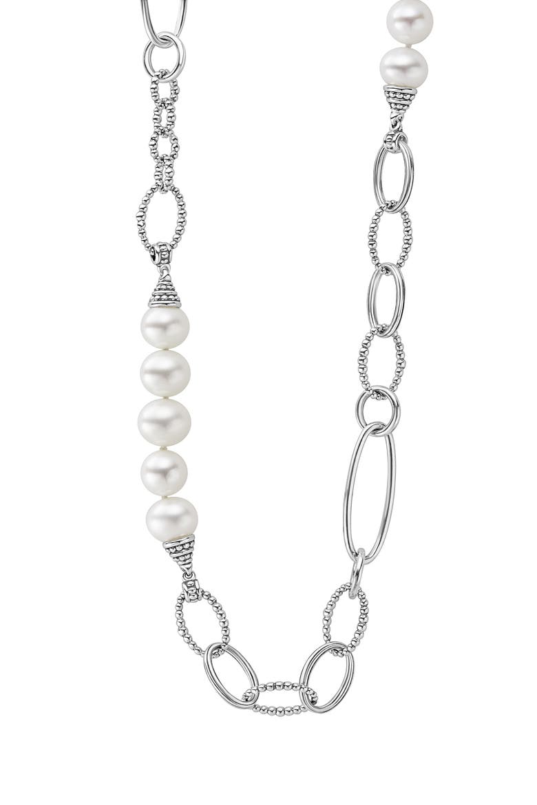 Luna Freshwater Pearl Station Necklace, Alternate, color, SILVER