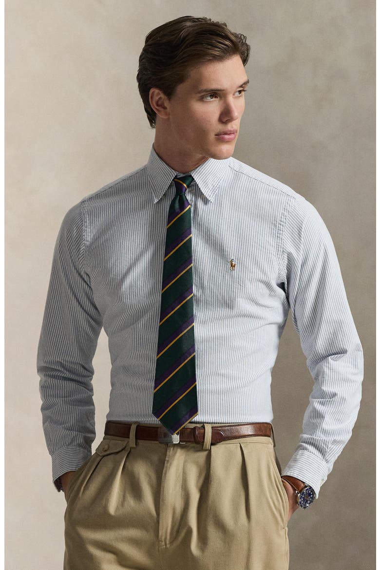 Classic Fit Stripe Cotton Button-Down Oxford Shirt, Alternate, color, NAVY/ WHITE