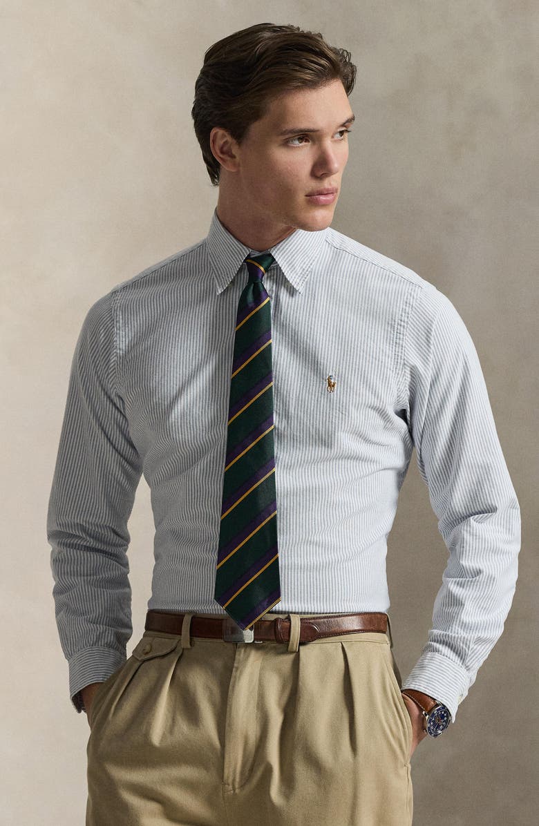 Polo Ralph Lauren Classic Fit Stripe Cotton Button-Down Oxford Shirt, Alternate, color, Navy/ White