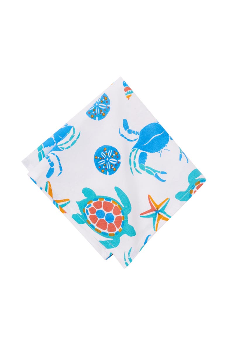 Caraway Coral Cloth Napkin Blue Seaturtle Crab & Starfish Print Set of 6, Main, color, Blue