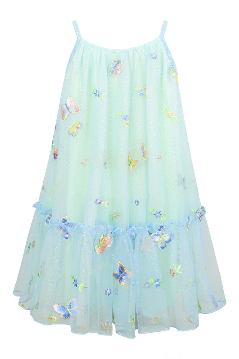 Kids' Embroidered Butterfly Tulle Dress, Main, color, BLUE MULTI