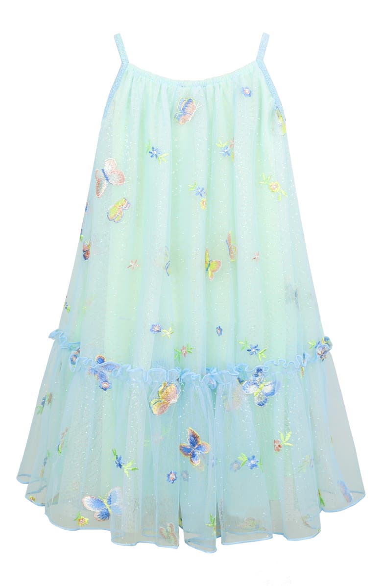 Zunie Kids' Embroidered Butterfly Tulle Dress, Main, color, Blue Multi