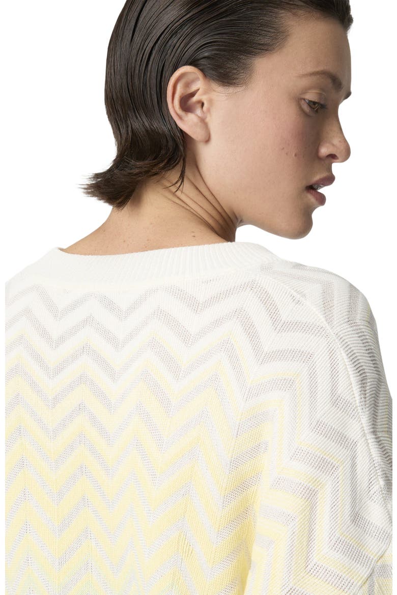 V-neck Pullover In Cotton And Viscose Chevron Dégradé, Alternate, color, Light Blue& Yellow