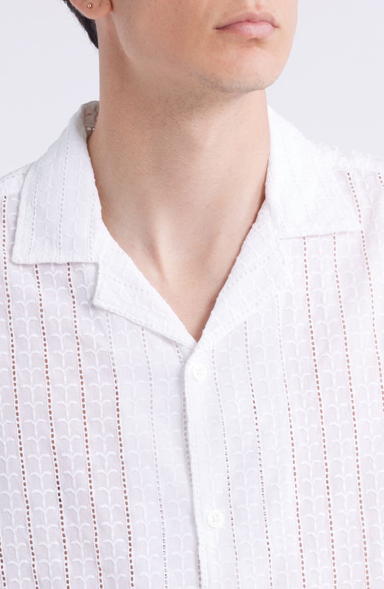 BOSS Lars Pointelle Stripe Camp Shirt, Alternate, color, White