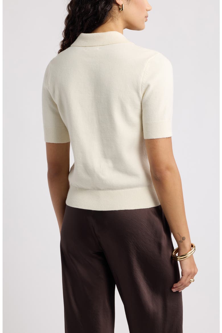 Short Sleeve Polo Sweater, Alternate, color, IVORY DOVE