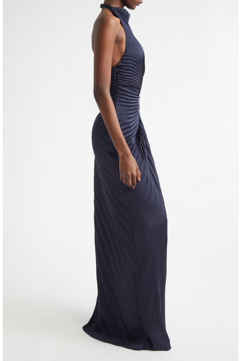 Romy Pleated Halter Gown, Alternate, color, NIGHT BLUE