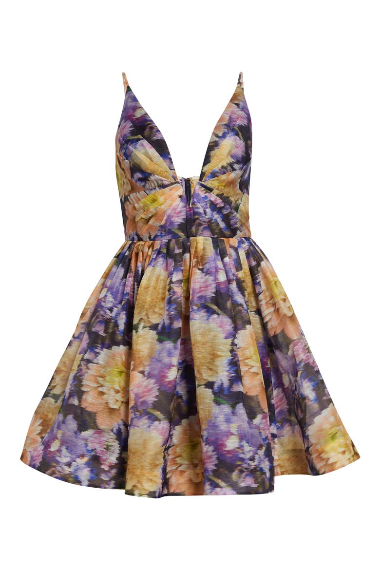 Luna Floral Plunge Neck Linen & Silk Minidress, Alternate, color, NAVY DAHLIA