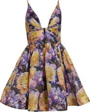 Zimmermann Luna Floral Plunge Neck Linen & Silk Minidress