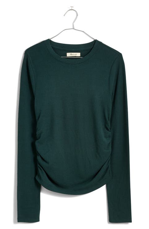 Brushed Jersey Ruched Long Sleeve T-Shirt (Plus)