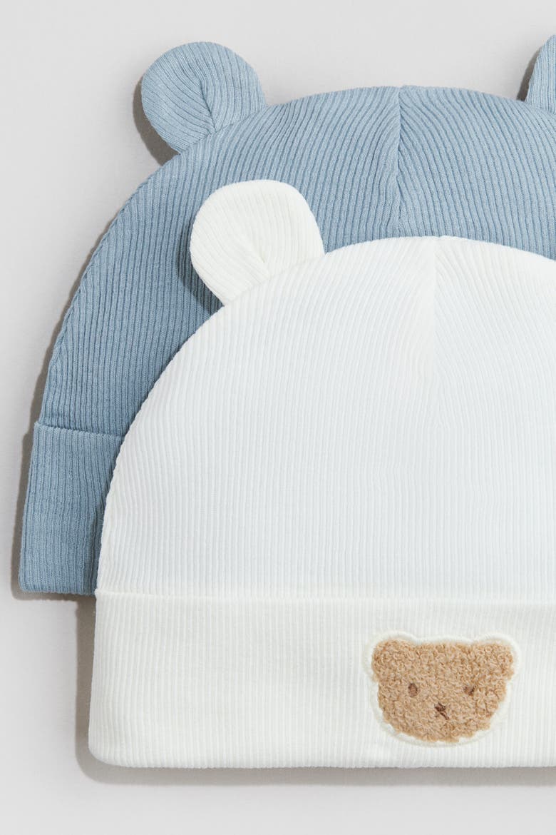 2-pack Cotton Jersey Beanies, Alternate, color, Dusty blue/bear