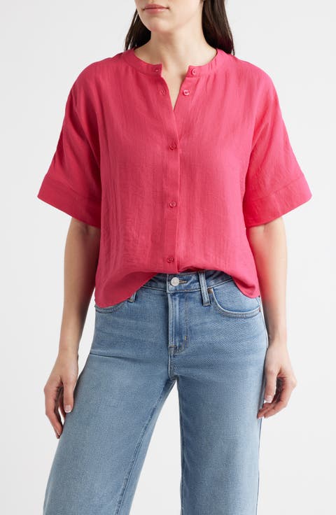 Boxy Short Sleeve Button-Up Shirt