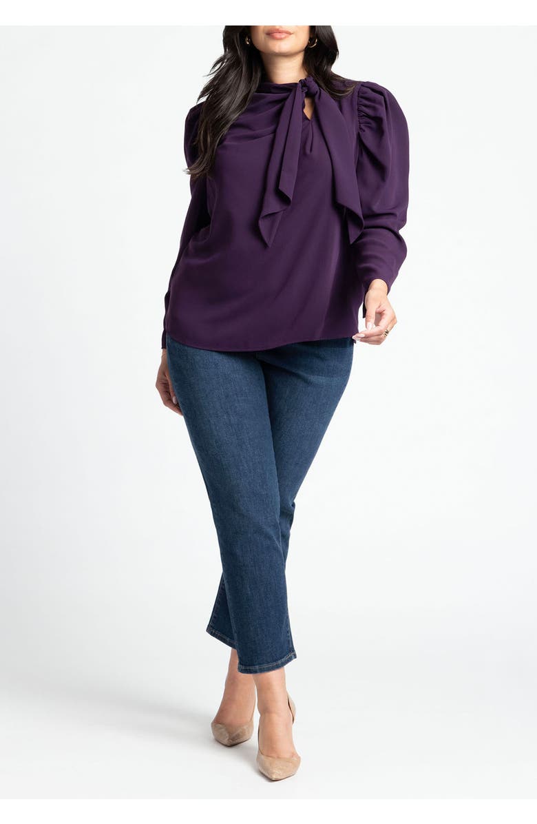 ELOQUII Drape Front Blouse, Alternate, color, Eggplant Purple