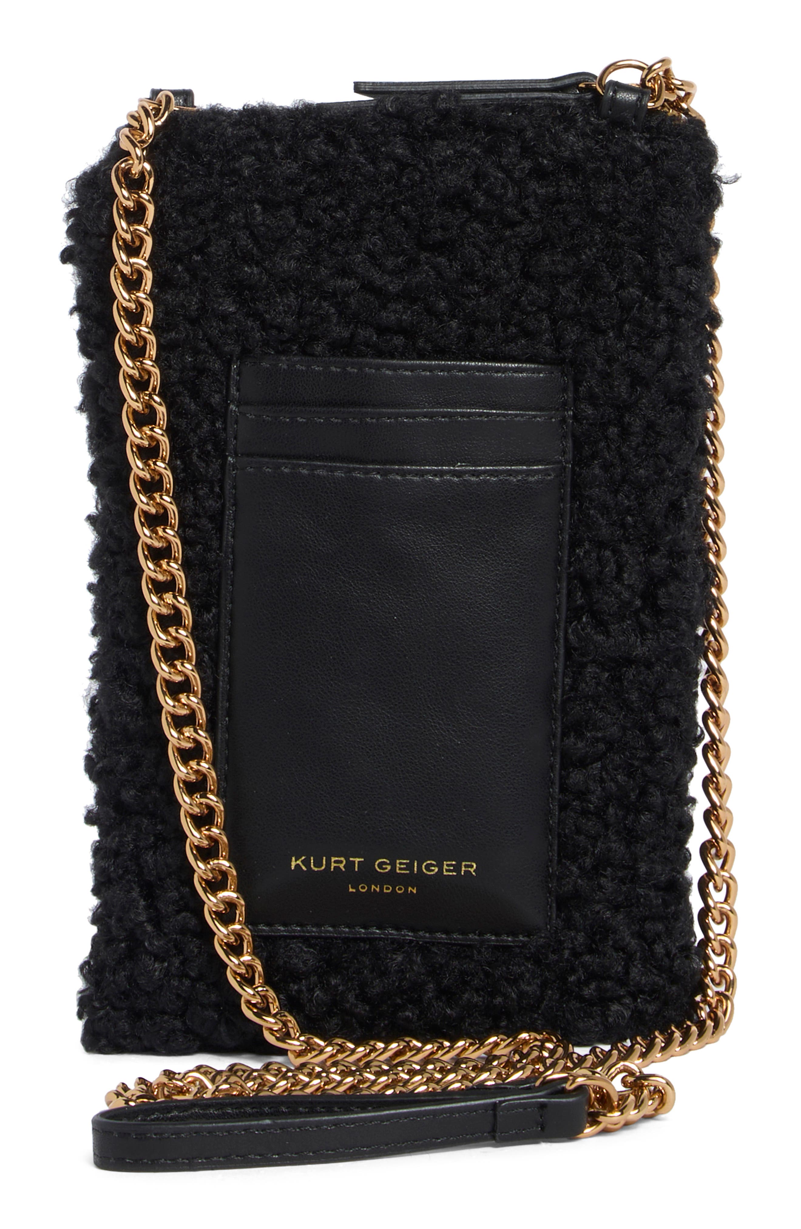 Faux Shearling Phone Crossbody Bag, Alternate, color, BLACK