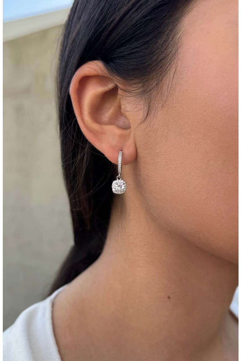 Cubic Zirconia Drop Huggie Hoop Earrings, Alternate, color, SILVER
