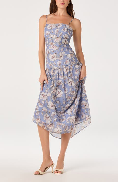 Ava Floral Drop Waist Midi Dress