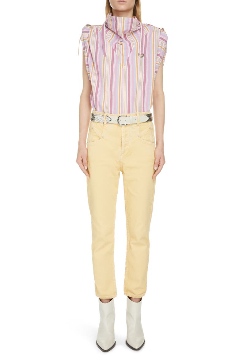 Tarlame Stripe Belted Cotton Top, Alternate, color, PINK