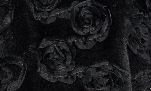 Saachi Flower Faux Fur Velour Cardigan In Black