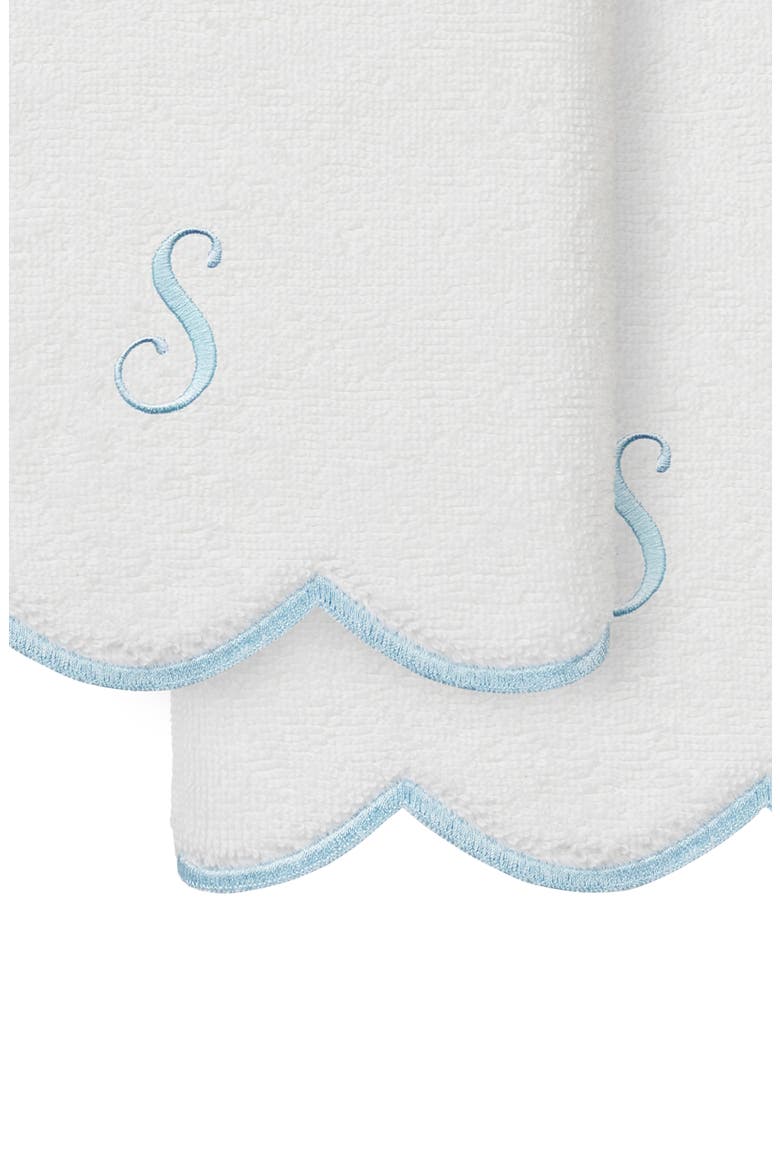 Scallop Personalized Monogram 2-Piece Hand Towel Set, Alternate, color, WHITE/ BLUE S