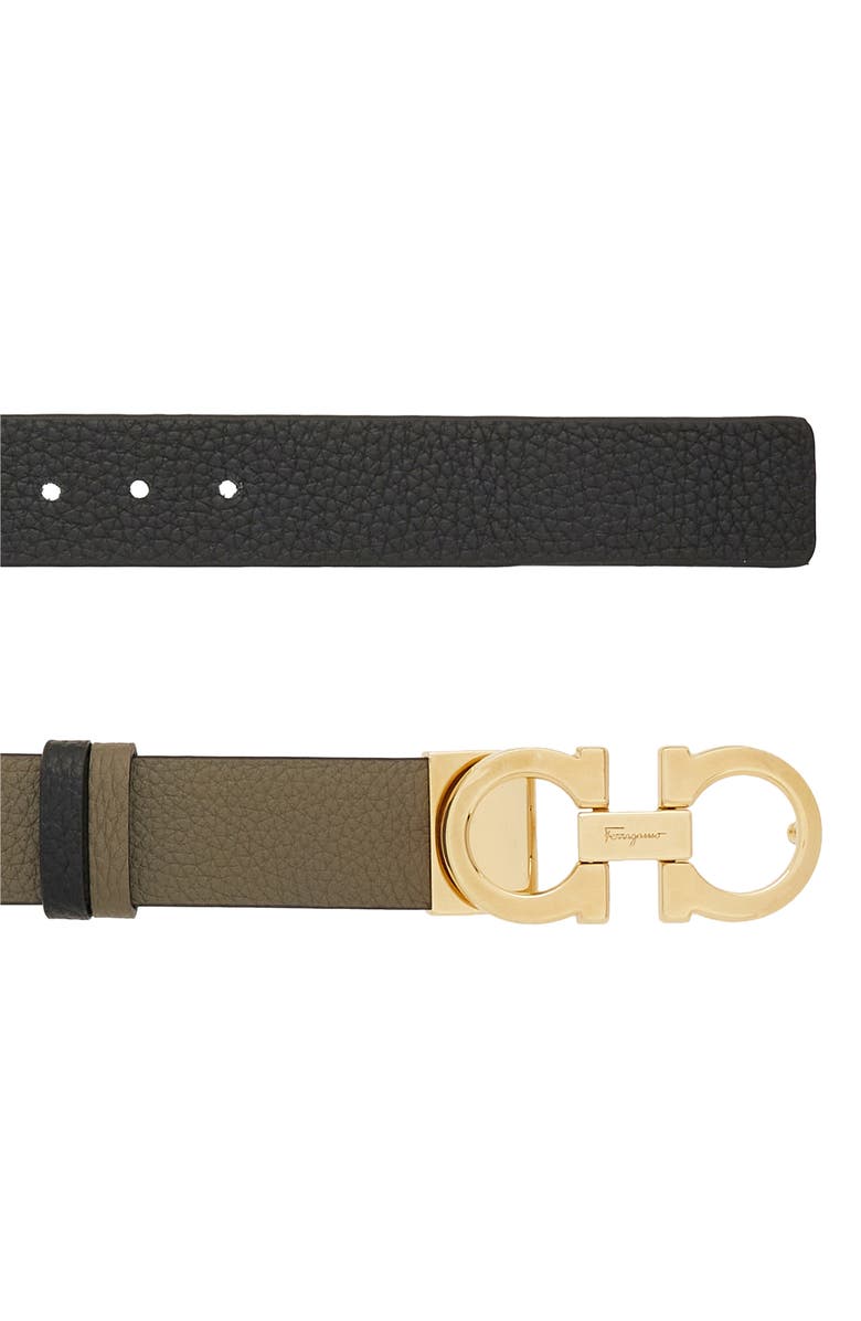 FERRAGAMO Donna Leather Belt, Alternate, color, Verde Olivo / Nero