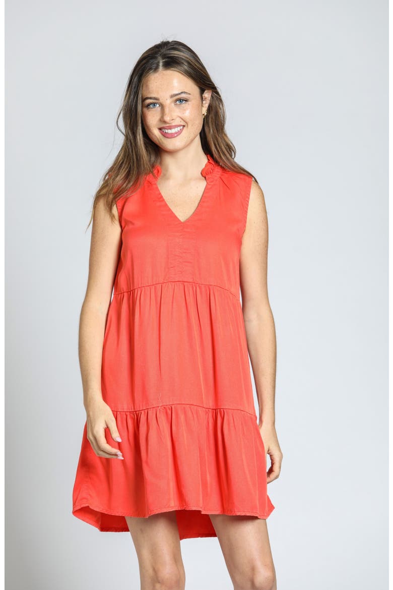 Sleeveless Tiered Dress, Alternate, color, HOT CORAL