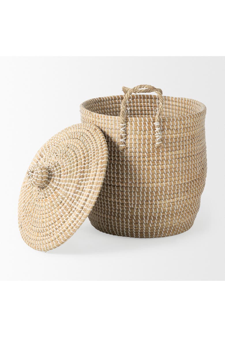 Olivia Seagrass Basket with Lid and Handles, Alternate, color, Beige