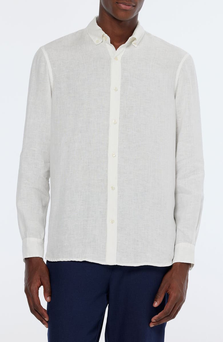 Scotch & Soda Linen Button-Down Shirt, Main, color, Off White