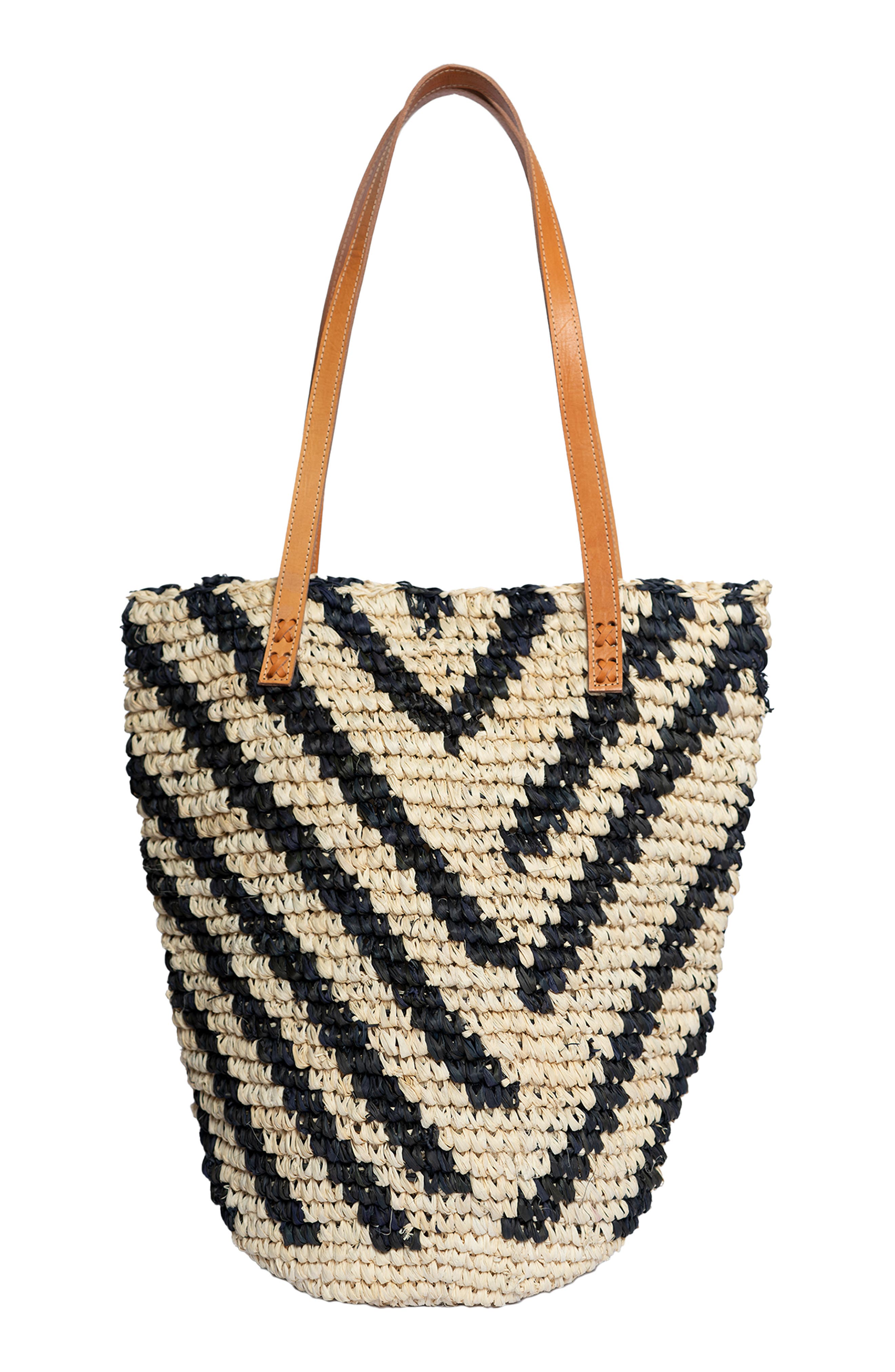 Jelavu Hamptonz Raffia Tote, Main, color, Black / Natural Zebra