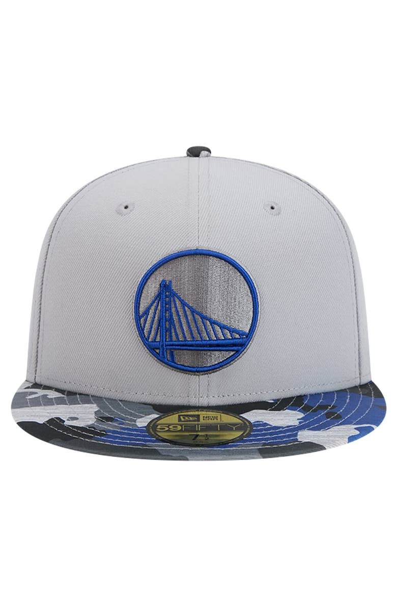 New Era Men's New Era Gray Golden State Warriors Active Color Camo Visor 59FIFTY Fitted Hat, Alternate, color, 