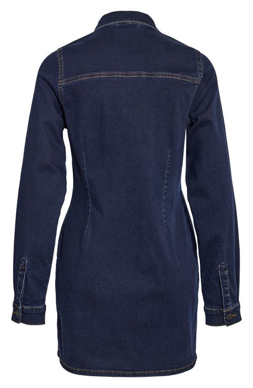 Noisy May Mine Long Sleeve Slim Denim Shirtdress In Blue