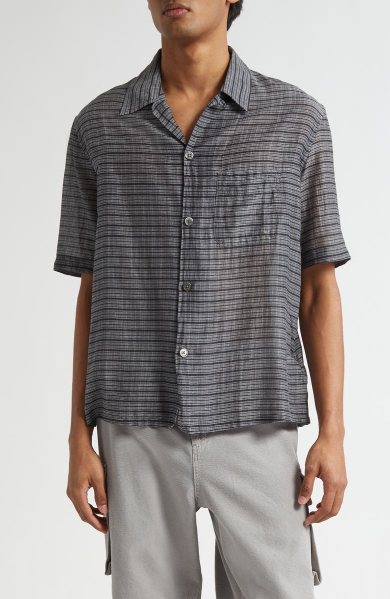OUR LEGACY Heusen Picnic Check Short Sleeve Cotton & Silk Button-Up Shirt, Main, color, Picnic Check Cotton Silk