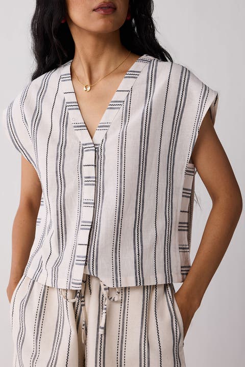 Relaxed V-neck Top in Stripes
