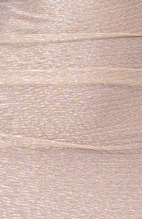 Betsy & Adam Long Metallic Crinkle Drape Back Dress In Gold/silver