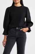 Wit & Wisdom Mixed Media Smocked Sleeve Top