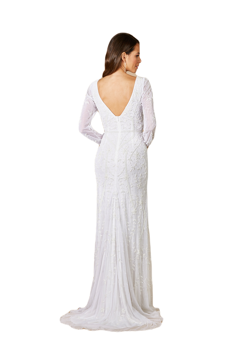 Gigi Romantic Long Sleeve Wedding Dress, Alternate, color, Ivory