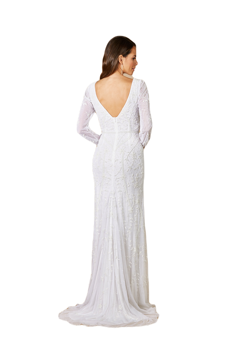 LARA New York Gigi Romantic Long Sleeve Wedding Dress, Alternate, color, Ivory