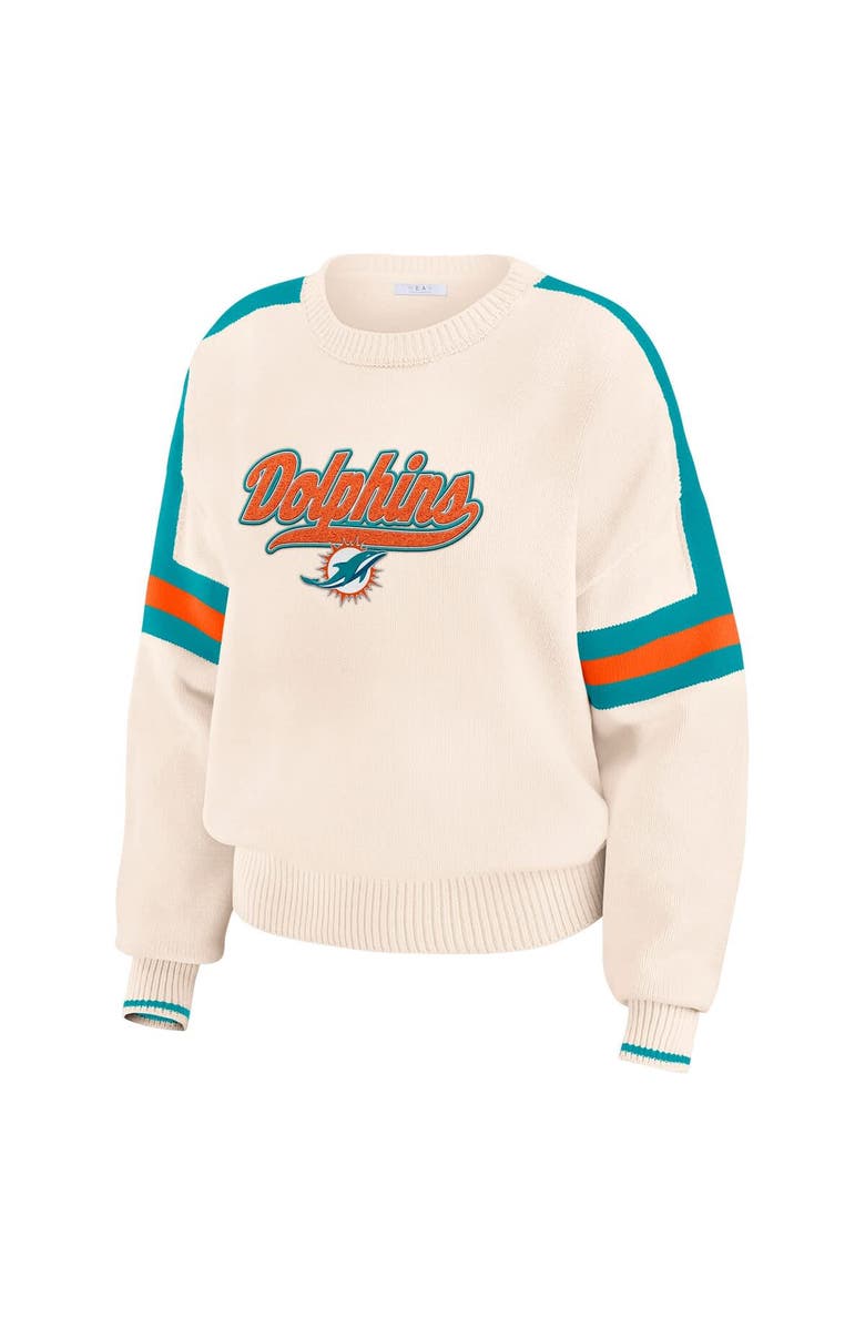WEAR by Erin Andrews Women's WEAR by Erin Andrews Cream Miami Dolphins Stripe Pullover Sweater, Alternate, color, Cream