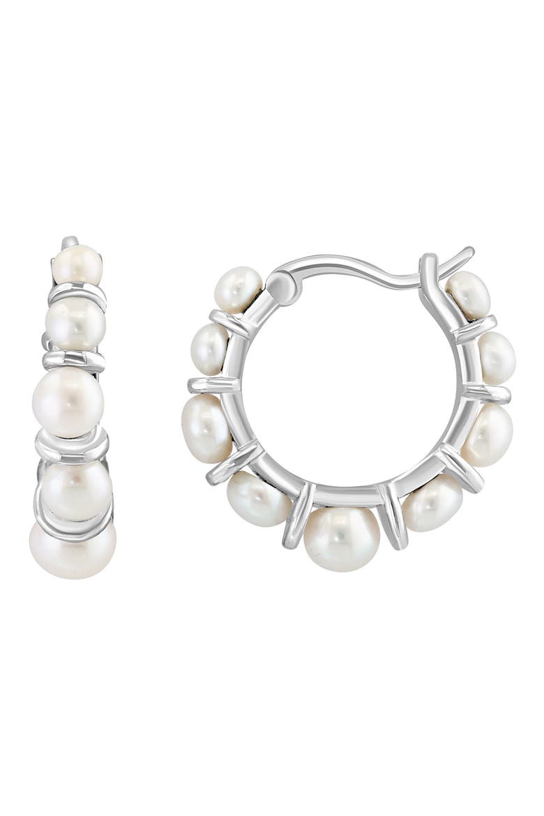Sterling Silver 2.5-4mm Freshwater Pearl Hoop Earrings, Alternate, color, SILVER/ PEARL