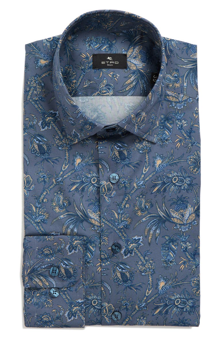 Roma Paisley Stretch Cotton Button-Up Shirt, Main, color, PRINT ON WHITE BASE