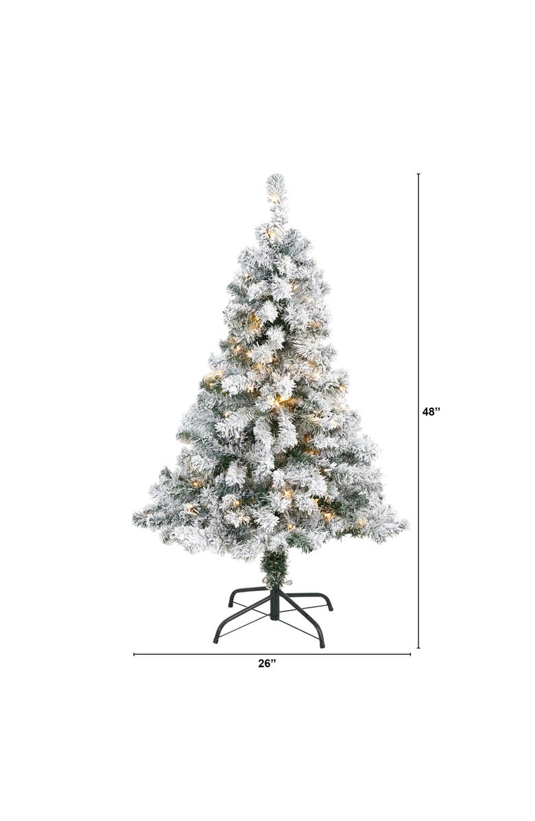 NEARLY NATURAL 4-ft Flocked Rock Springs Spruce Artificial Christmas Tree with 100 Clear LED Lights, Alternate, color, Green