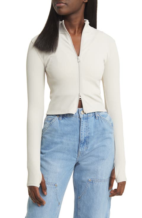 Rib Mock Neck Zip-Up Jacket