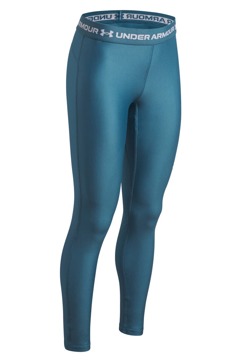 Kids' HeatGear® Leggings, Alternate, color, BOUNDLESS BLUE / / WHITE