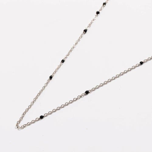 Hollywood Sensation Dainty Black Onyx Beaded Link Necklace In Silver