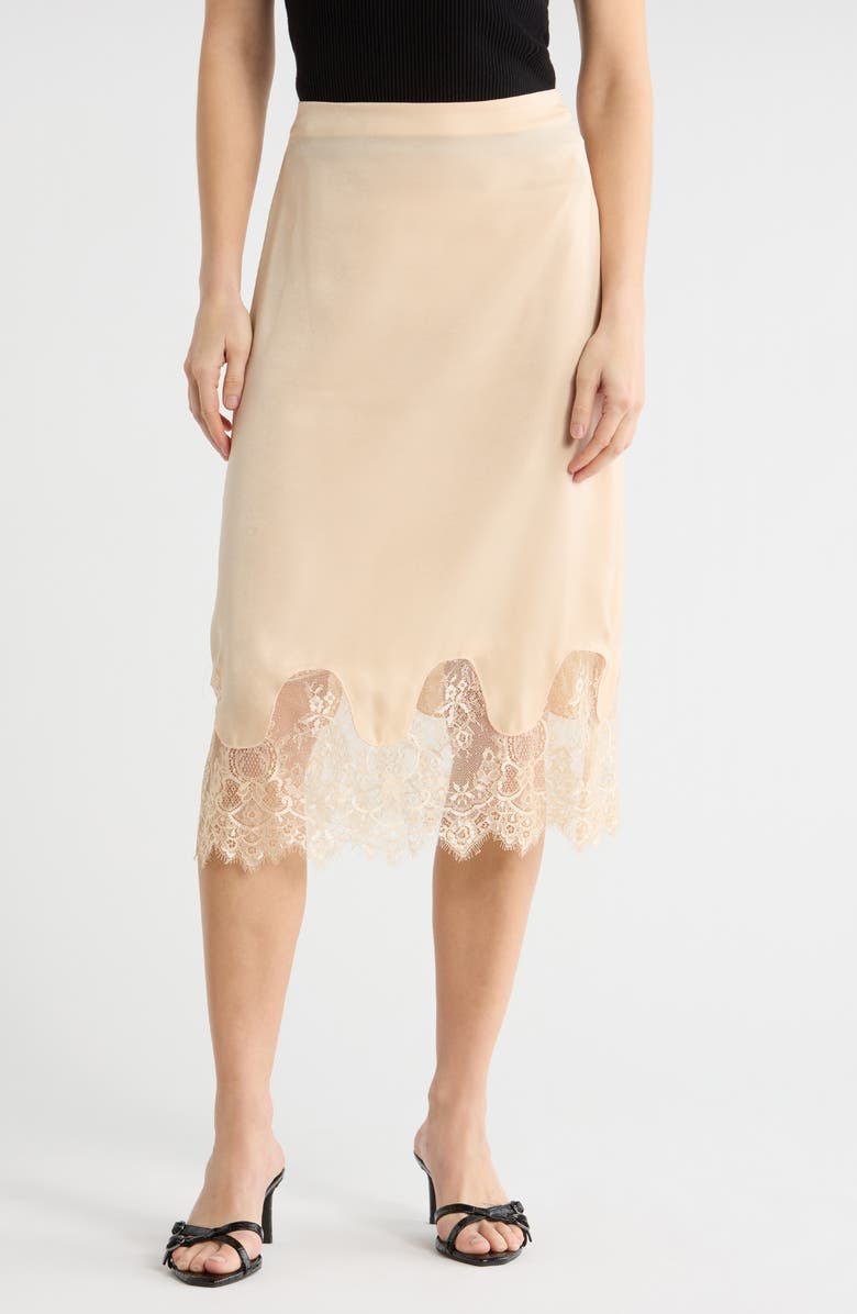NSR Satin Lace Midi Skirt, Main, color, Champagne